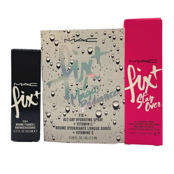 MAC Fix Plus Set of 3 Sample Set All Day Hydrating, Skin Refresher & Stay Over - Picture 1 of 3